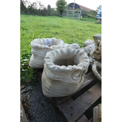 1332 - 2 small sack shaped concrete planters