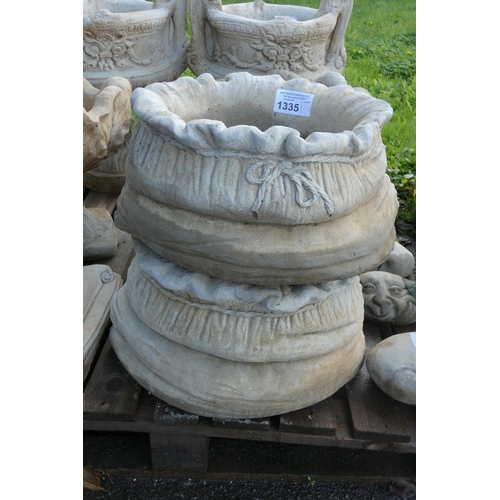 1335 - 2 x large sack shaped concrete planters