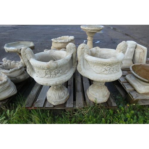 1337 - A pair of concrete, decorative 2 handled urn planters