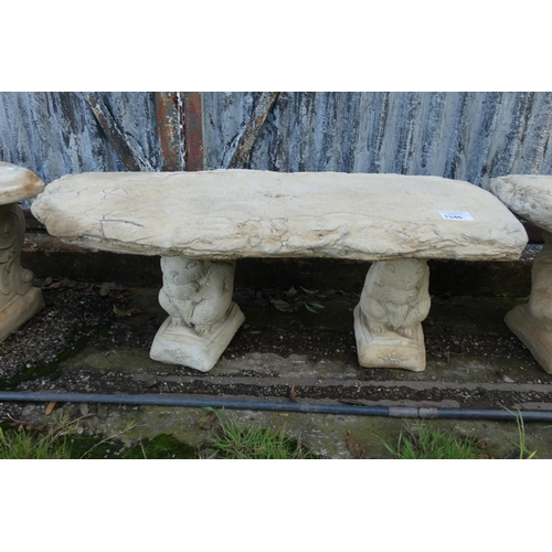 1346 - A wood effect concrete bench on 2 squirrel plinths