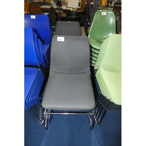 1579 - 8 x Naughtone Viv stacking chairs with sled base in grey cloth (owned by Herman Miller)