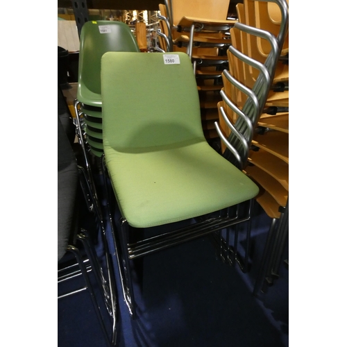 1580 - 4 x Naughtone Viv stacking chairs with sled base upholstered in lime green cloth RRP £440 each (owne... 