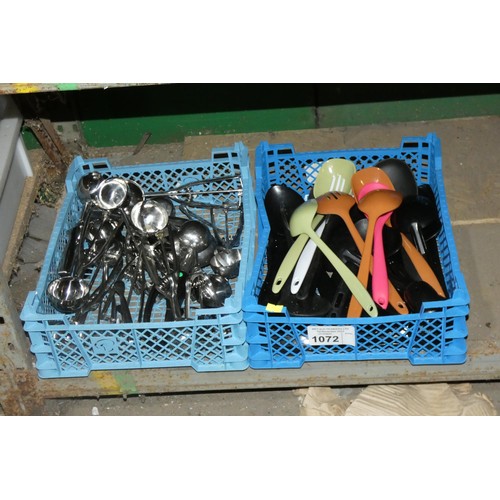 1072 - 2 crates containing a quantity of various kitchen utensils