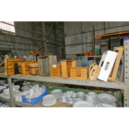 1100 - A quantity of various wooden crates, boxes, trays etc. Contents of 1 shelf