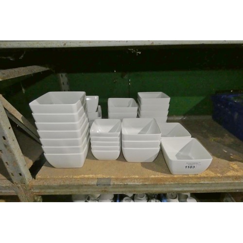 1103 - A quantity of square plastic bowls in white