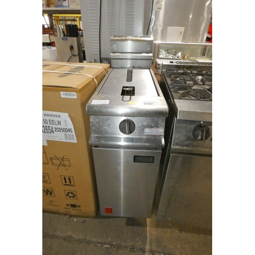 1157 - A commercial stainless steel single basket gas fired deep fryer by Falcon - trade