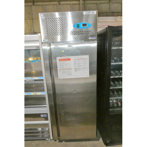 1282 - A commercial stainless steel tall fridge by Scan Frost no model visible - trade Tested Working