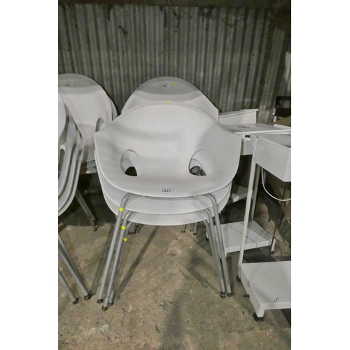 1421 - 3 x Connection Zest white plastic / metal framed stacking chairs