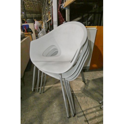 1422 - 4 x Connection Zest white plastic / metal framed stacking chairs