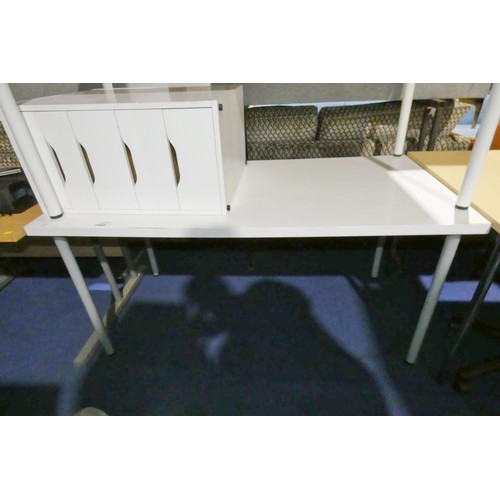 1460 - A white office desk with a white 5 drawer under desk pedestal approx 150x75cm