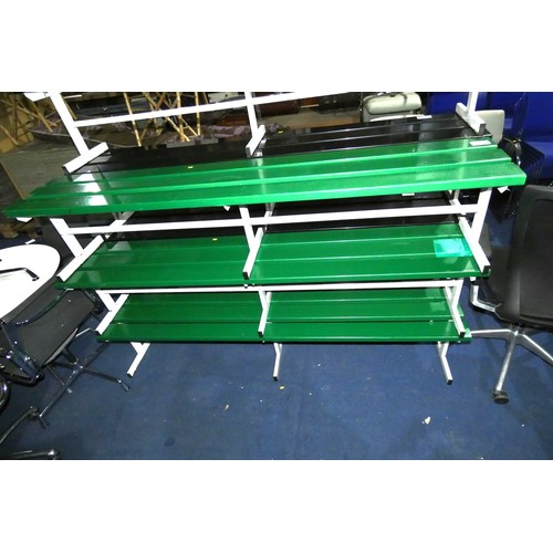 1533 - 3 x green plastic / metal benches each approx 198 x 37 x 39cm high