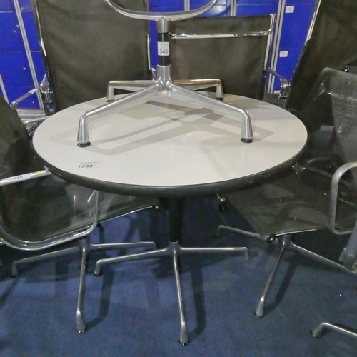 1539 - A Charles Eames circular white table diameter approx 900mm. Please note missing 2 feet