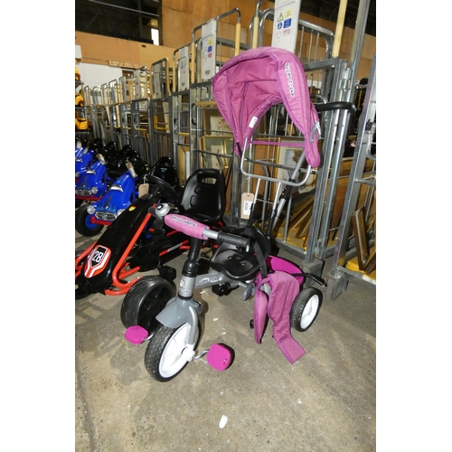 2626 - A pink push-a-long children's super trike with handle & canopy