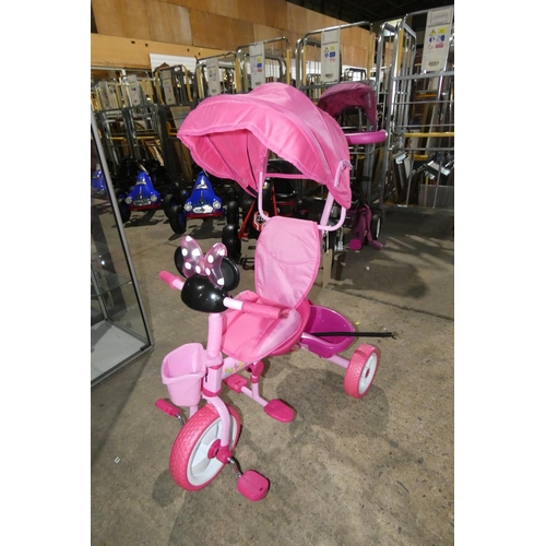 2627 - A pink push-a-long children's mini mouse type trike with handle & canopy