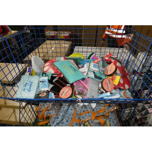 645 - A quantity of various gift related items including pencil cases, purses etc, contents of 1 basket, b... 