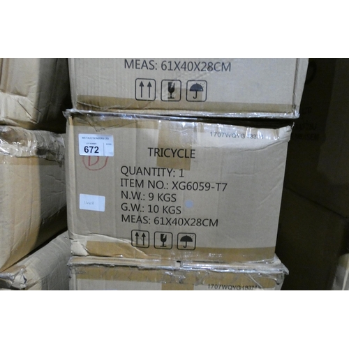 672 - 1 x Ricco tricycle type XG6059-T7. Boxed and requires assembly