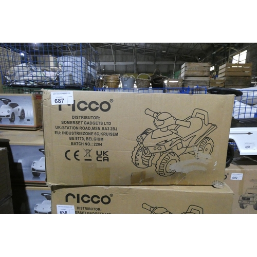 687 - 1 x Ricco 551 child's push along ride on toy quad. Boxed and requires assembly - Colour is blue