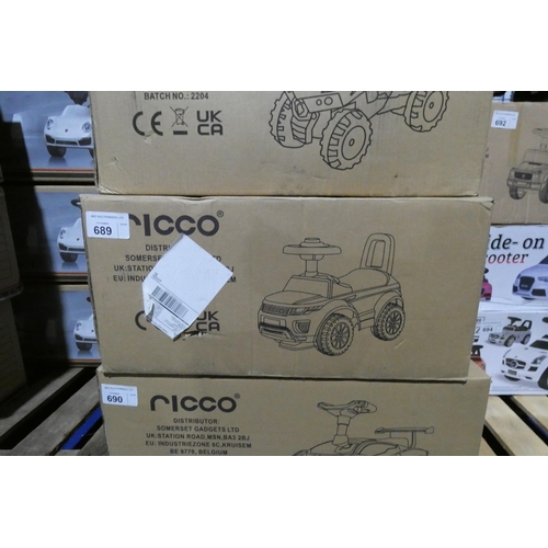 689 - 1 x Ricco 551 child's push along ride on toy quad. Boxed and requires assembly - Colour is pink