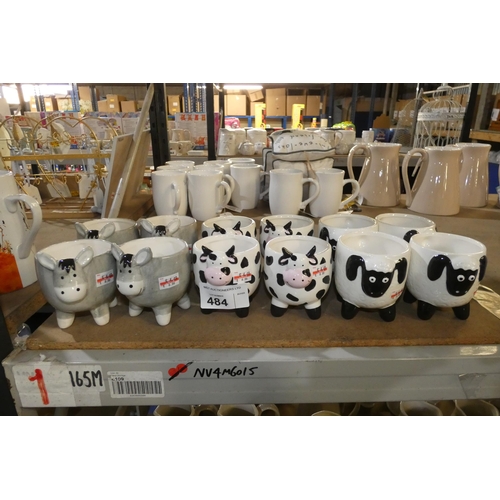 484 - 12 various 3D animal mugs, sheep, cows & donkeys