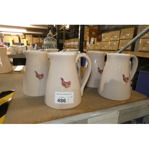 486 - 5 x poultry themed water jugs