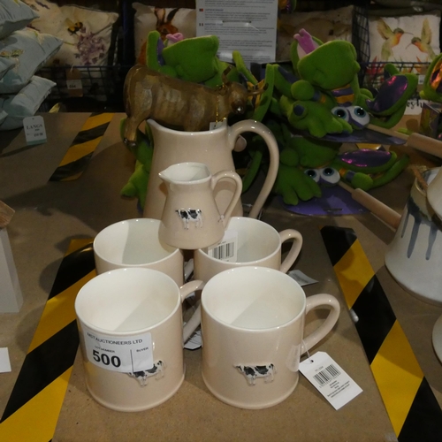 500 - A quantity of various bovine related items inc water jugs and mugs