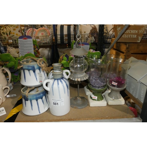 501 - A quantity of various items including stoneware jugs, pots display pots etc