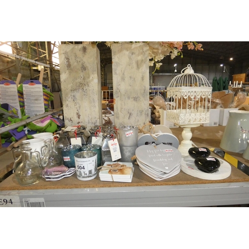 504 - A quantity of various gift related items including ceramic signs, candle holders, jugs, a decorative... 