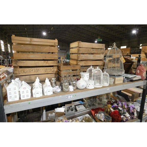 513 - A quantity of various gift related items including 4 cages, door stop, signs, candle holders etc, co... 