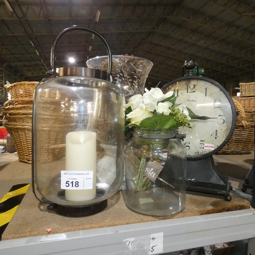 518 - 3 display vases and a rustic clock