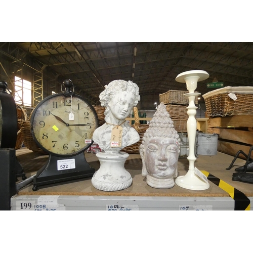 522 - A quantity of various gift related items including a rustic clock, ornaments etc