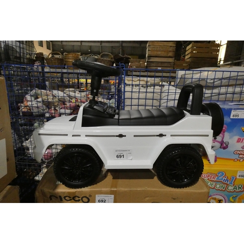 691 - 1 x Ricco Mercedes G-Class  push along ride on toy car. Boxed and requires assembly - Colour is whit... 