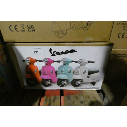 704 - 1 x Ricco Mini Vespa child's ride on 12v battery powered toy scooter. Boxed and requires assembly - ... 