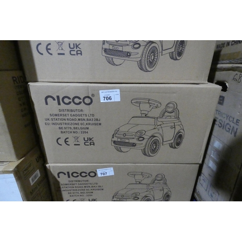 706 - 1 x Ricco Fiat 500 push along ride on toy car. Boxed and requires assembly - Colour is white