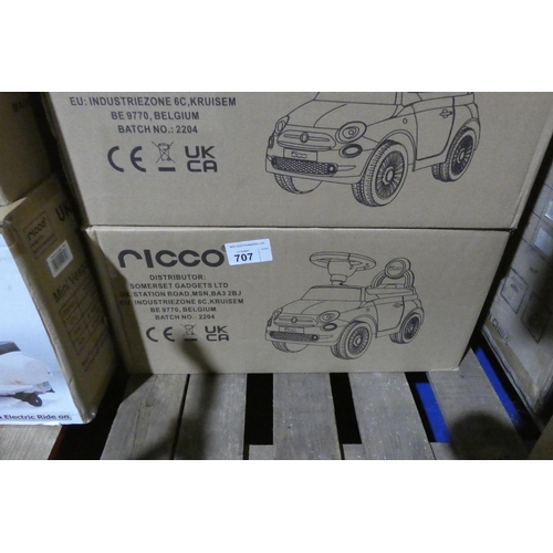 707 - 1 x Ricco Fiat 500 push along ride on toy car. Boxed and requires assembly - Colour is white