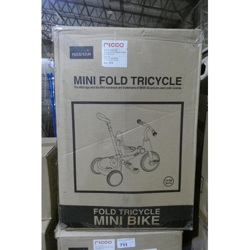 711 - 1 x Ricco Mini fold tricycle. Boxed and requires assembly - Colour is laser blue