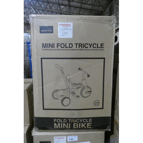 712 - 1 x Ricco Mini fold tricycle. Boxed and requires assembly - Colour is laser blue