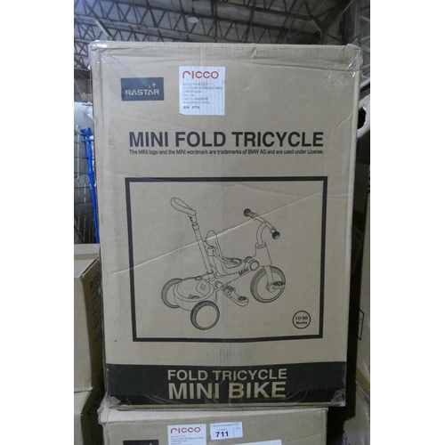 713 - 1 x Ricco Mini fold tricycle. Boxed and requires assembly - Colour is laser blue