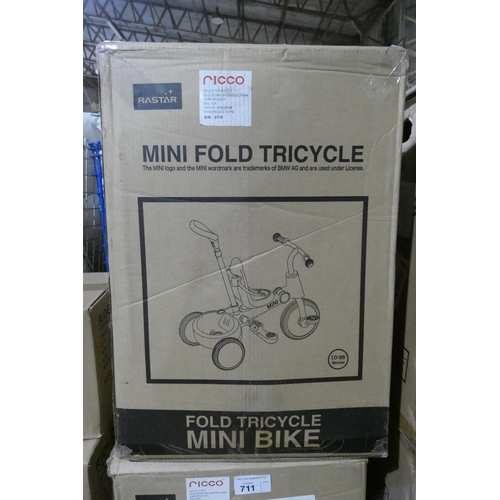 714 - 1 x Ricco Mini fold tricycle. Boxed and requires assembly - Colour is laser blue