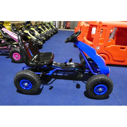 865 - 1 x Top Racer 64 pedal go kart - blue metal with faux head lights and grille on front