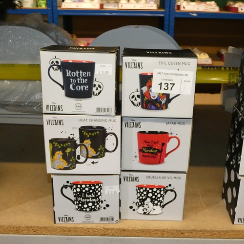 137 - 6 x various Disney Villains ceramic mugs