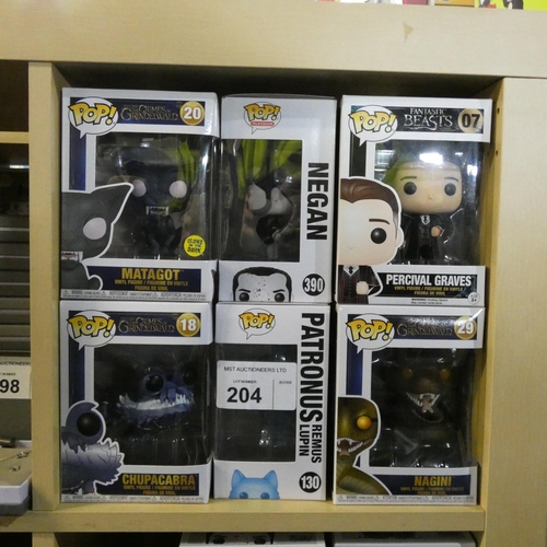 204 - 6 x various Funko Pop collectable bobble head figures - Boxed and unused. Not practical to list in d... 