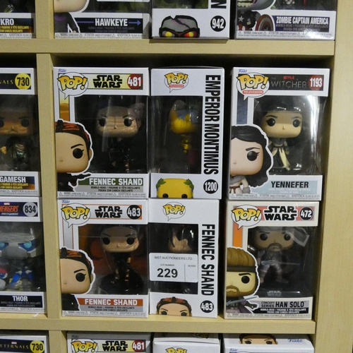 229 - 6 x various Funko Pop collectable bobble head figures - Boxed and unused. Not practical to list in d... 