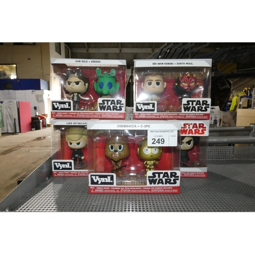 249 - 5 x boxes of Funko bobble head collectable figures featuring various characters from the Star Wars f... 