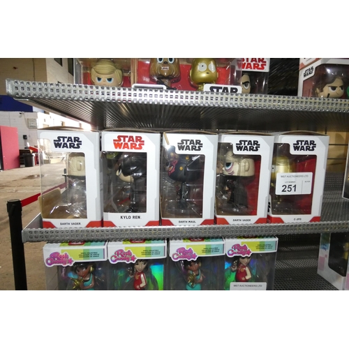 251 - 5 x boxes of Funko bobble head collectable figures featuring various characters from the Star Wars f... 