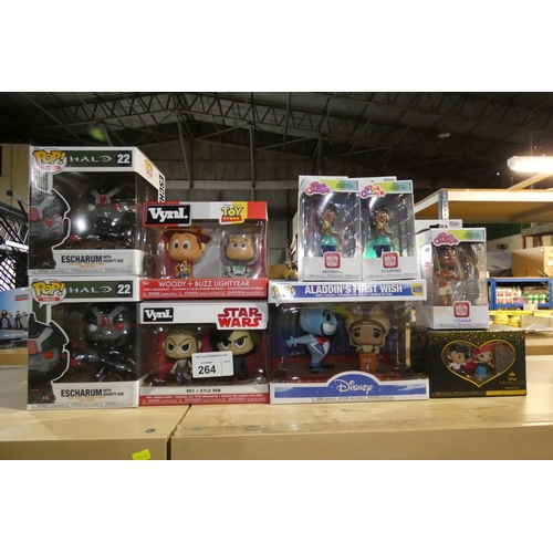 264 - 10 x boxes containing various Funko collectable bobble head figures - Unused. Not practical to list ... 