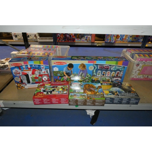 374 - 5 x Mellisa & Doug toy sets comprising a 22 piece Paw Patrol adventure bay activity rug, a rescue ca... 