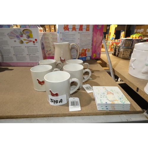 378A - 5 x mugs and a milk jug by Langs with 4 other placemats