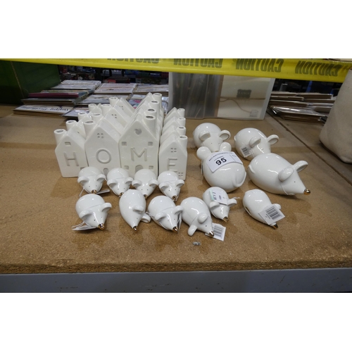 95 - A quantity of white ceramic mice and HOME ornaments