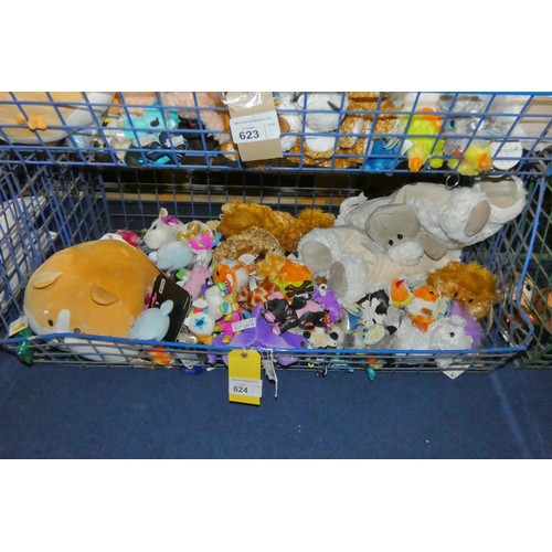 624 - A basket containing a quantity of various soft toys including Yoohoo, Tokidoki etc, basket not inclu... 