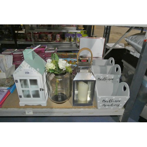 350 - A quantity of various items including book boxes, candle holders and glass jars